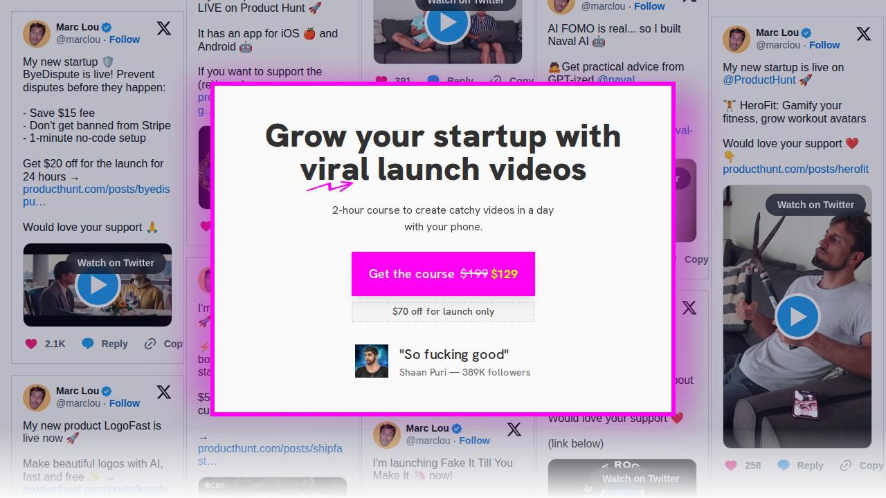 Screenshot of Grow your startup with viral launch videos | LaunchViral