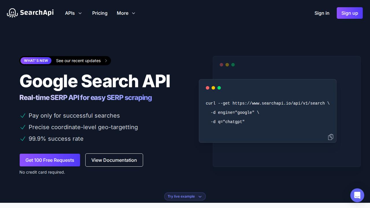 Screenshot of SearchApi